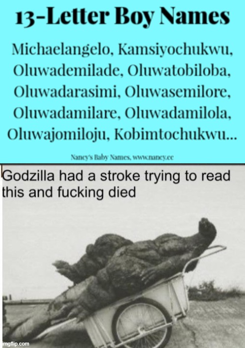 Me just trying to pronounce all these. | image tagged in godzilla,long memes,dafuq did i just read | made w/ Imgflip meme maker
