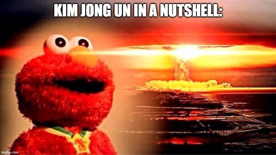 elmo nuclear explosion | KIM JONG UN IN A NUTSHELL: | image tagged in elmo nuclear explosion | made w/ Imgflip meme maker