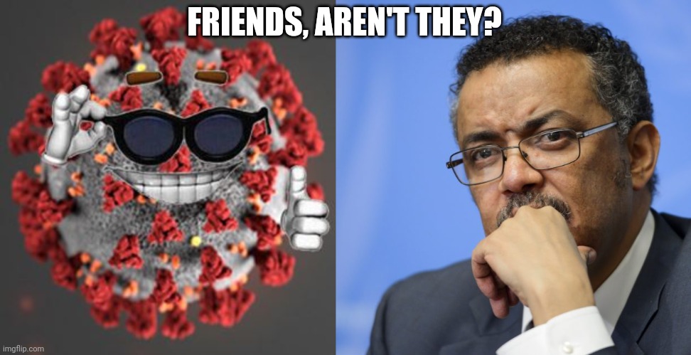 FRIENDS, AREN'T THEY? | image tagged in coronavirus,who chief tedros adhanom ghebreyesus | made w/ Imgflip meme maker