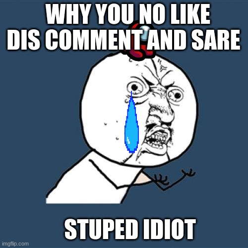 Y U No Meme | WHY YOU NO LIKE DIS COMMENT AND SARE; STUPED IDIOT | image tagged in memes,y u no | made w/ Imgflip meme maker