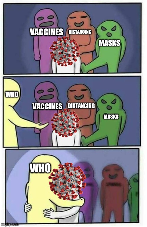 WHO = Covid Saviour | DISTANCING; VACCINES; MASKS; WHO; DISTANCING; VACCINES; MASKS; WHO | image tagged in covid-19,coronavirus,who,vaccines,masks,social distancing | made w/ Imgflip meme maker