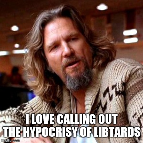 Confused Lebowski Meme | I LOVE CALLING OUT THE HYPOCRISY OF LIBTARDS | image tagged in memes,confused lebowski | made w/ Imgflip meme maker