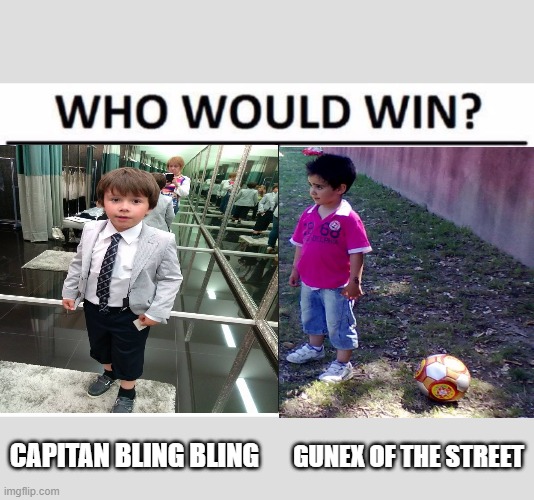 CAPITAN BLING BLING; GUNEX OF THE STREET | image tagged in memes,who would win | made w/ Imgflip meme maker