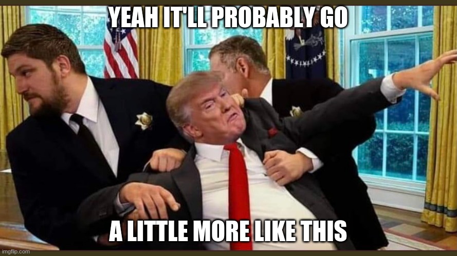Trump toss | YEAH IT'LL PROBABLY GO A LITTLE MORE LIKE THIS | image tagged in trump toss | made w/ Imgflip meme maker