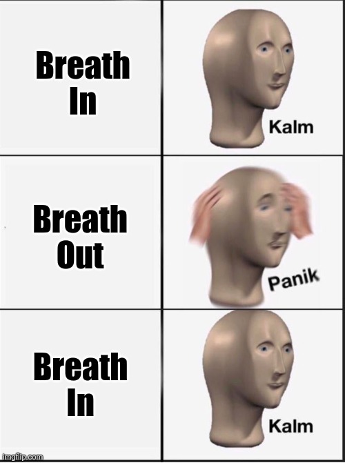 Reverse kalm panik | Breath In Breath Out Breath In | image tagged in reverse kalm panik | made w/ Imgflip meme maker