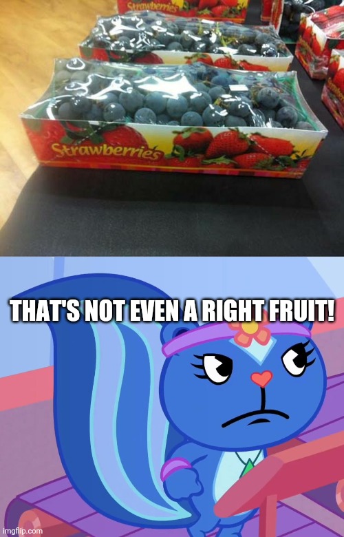 No no no no no! Why?! | THAT'S NOT EVEN A RIGHT FRUIT! | image tagged in jealousy petunia htf,fruits,funny,you had one job,memes | made w/ Imgflip meme maker