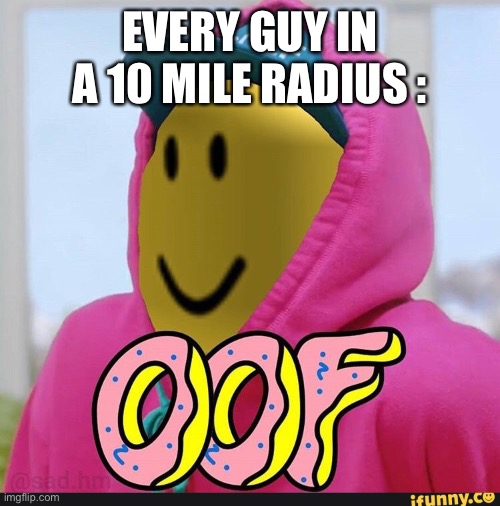 Roblox Oof | EVERY GUY IN A 10 MILE RADIUS : | image tagged in roblox oof | made w/ Imgflip meme maker