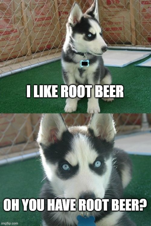 Insanity Puppy Meme | I LIKE ROOT BEER; OH YOU HAVE ROOT BEER? | image tagged in memes,insanity puppy | made w/ Imgflip meme maker