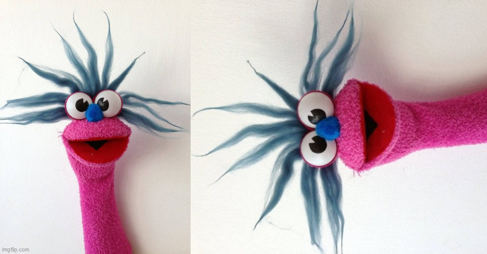 crazy sock puppet + 90 sideways | image tagged in crazy sock puppet,crazy sock puppet 90 sideway | made w/ Imgflip meme maker