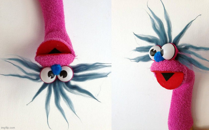 crazy sock puppet 180 + view left | image tagged in crazy sock puppet 180 upside down,crazy sock puppet | made w/ Imgflip meme maker