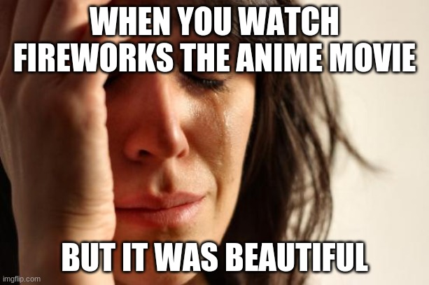 First World Problems | WHEN YOU WATCH FIREWORKS THE ANIME MOVIE; BUT IT WAS BEAUTIFUL | image tagged in memes,first world problems | made w/ Imgflip meme maker