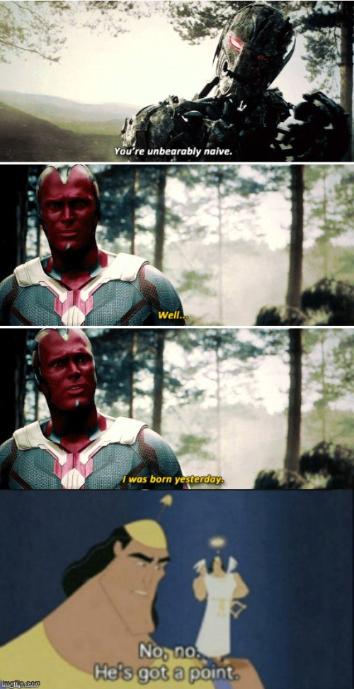 *Proceeds to blow up Ultron with the Mind Stone* | image tagged in no no hes got a point,avengers age of ultron | made w/ Imgflip meme maker