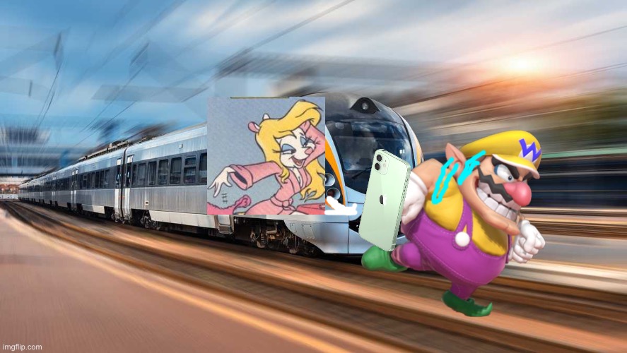 Wario dies from a train while simping for Minerva Mink.mp3 | image tagged in wario dies,wario,minerva mink,animaniacs,train,memes | made w/ Imgflip meme maker