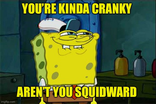 Don't You Squidward Meme | YOU’RE KINDA CRANKY AREN’T YOU SQUIDWARD | image tagged in memes,don't you squidward | made w/ Imgflip meme maker