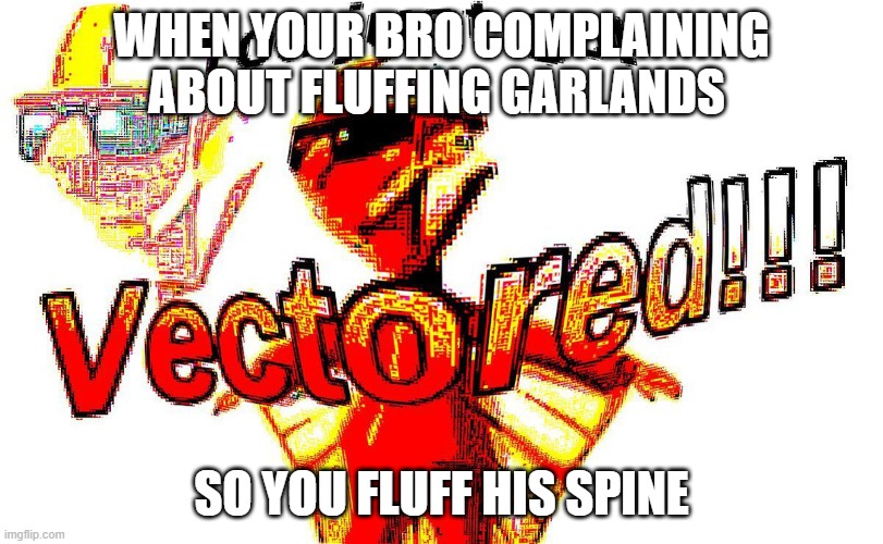 that'll teach him a lesson | WHEN YOUR BRO COMPLAINING ABOUT FLUFFING GARLANDS; SO YOU FLUFF HIS SPINE | image tagged in deep fried vector | made w/ Imgflip meme maker
