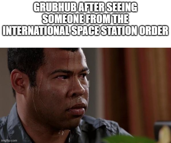 Yes | GRUBHUB AFTER SEEING SOMEONE FROM THE INTERNATIONAL SPACE STATION ORDER | image tagged in sweating bullets,food,delivery | made w/ Imgflip meme maker