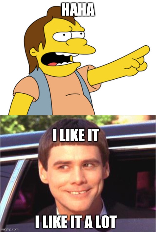 HAHA I LIKE IT I LIKE IT A LOT | image tagged in nelson muntz haha,i like it alot | made w/ Imgflip meme maker