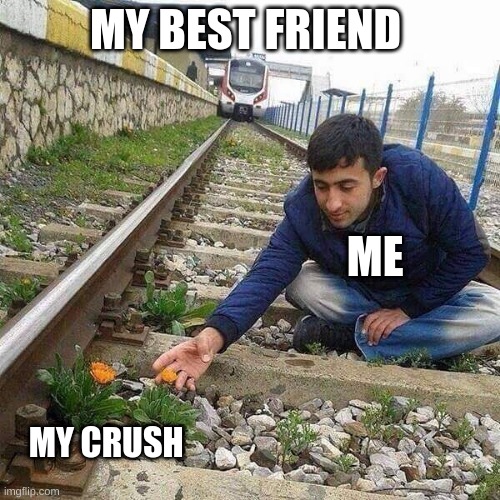 Flower Train Man | MY BEST FRIEND; ME; MY CRUSH | image tagged in flower train man | made w/ Imgflip meme maker