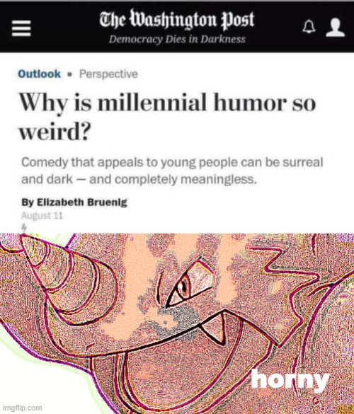 image tagged in why is millennial humor so weird,rhyhorn horny | made w/ Imgflip meme maker