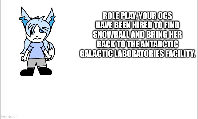 white background | ROLE PLAY, YOUR OCS HAVE BEEN HIRED TO FIND SNOWBALL AND BRING HER BACK TO THE ANTARCTIC GALACTIC LABORATORIES FACILITY. | image tagged in white background | made w/ Imgflip meme maker