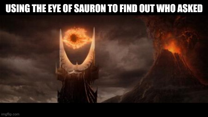 Eye Of Sauron | USING THE EYE OF SAURON TO FIND OUT WHO ASKED | image tagged in memes,eye of sauron | made w/ Imgflip meme maker