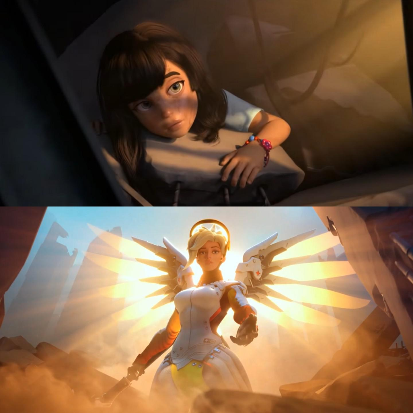 High Quality Girl being saved by glowing angel Blank Meme Template
