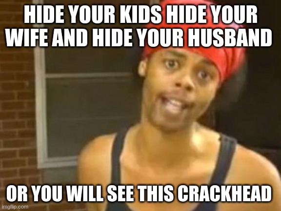 Hide your kids | HIDE YOUR KIDS HIDE YOUR WIFE AND HIDE YOUR HUSBAND; OR YOU WILL SEE THIS CRACKHEAD | image tagged in memes,hide yo kids hide yo wife | made w/ Imgflip meme maker