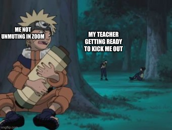 zoom class |  MY TEACHER GETTING READY TO KICK ME OUT; ME NOT UNMUTING IN ZOOM | image tagged in naruto hiding | made w/ Imgflip meme maker