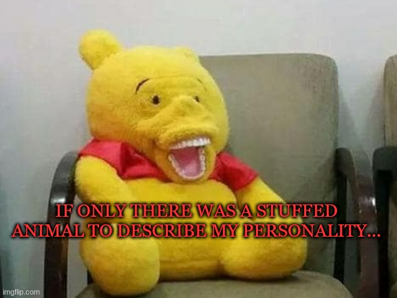 lol | IF ONLY THERE WAS A STUFFED ANIMAL TO DESCRIBE MY PERSONALITY... | image tagged in winnie the pooh,memes,funny memes,cursed image,unsee juice,bruh | made w/ Imgflip meme maker