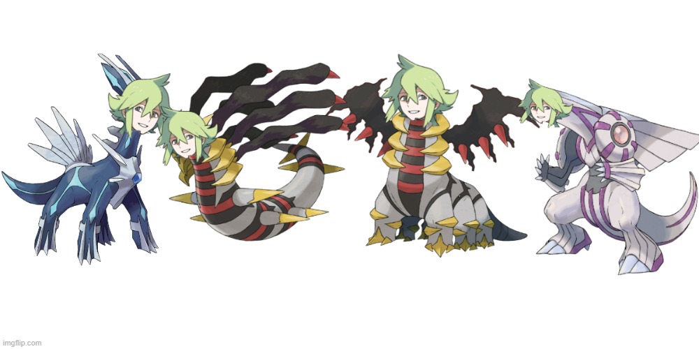 i wanted to fit both forms of giratina instead of just altered so it's a bit smaller, anyways, here's nialga, nalkia, and nirati | made w/ Imgflip meme maker