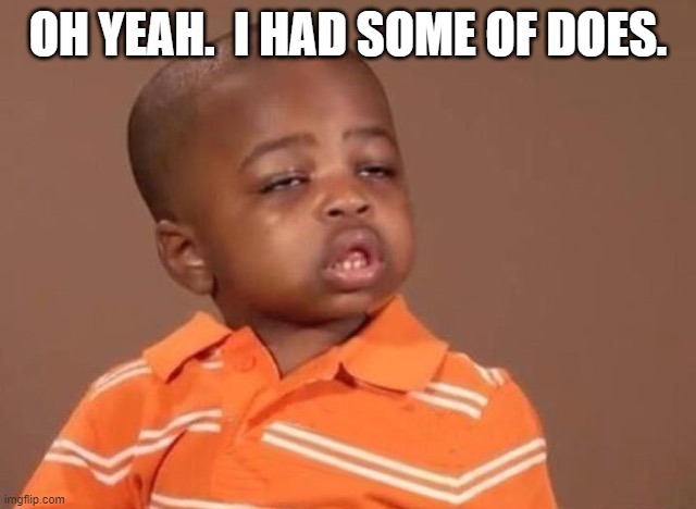 Stoner kid | OH YEAH.  I HAD SOME OF DOES. | image tagged in stoner kid | made w/ Imgflip meme maker