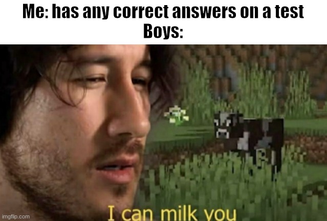 Damn boys | Me: has any correct answers on a test
Boys: | image tagged in i can milk you | made w/ Imgflip meme maker