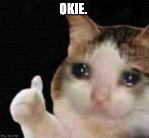 Approved crying cat | OKIE. | image tagged in approved crying cat | made w/ Imgflip meme maker