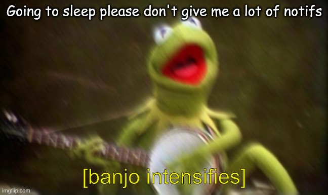 banjo intensifies | Going to sleep please don't give me a lot of notifs | image tagged in banjo intensifies | made w/ Imgflip meme maker