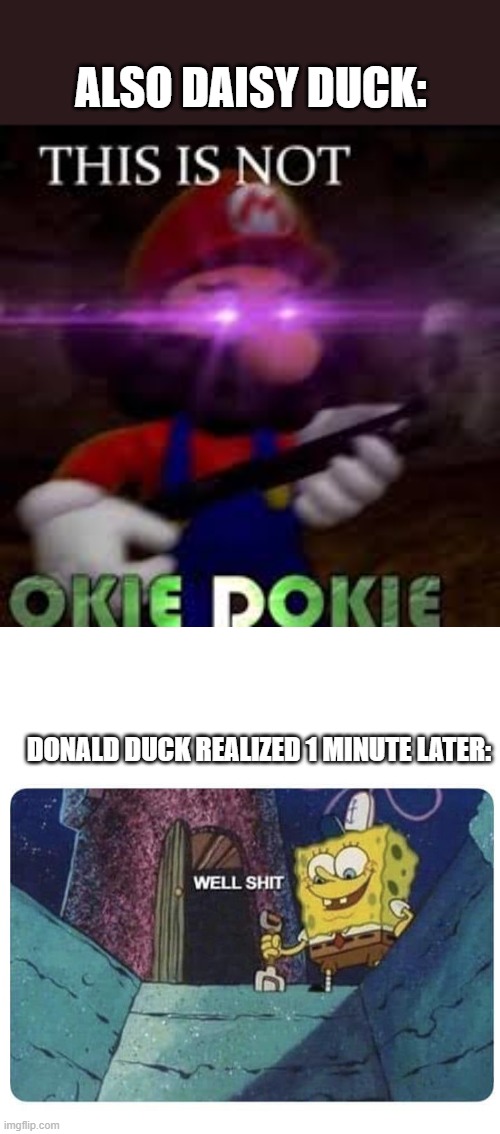 ALSO DAISY DUCK: DONALD DUCK REALIZED 1 MINUTE LATER: | image tagged in this is not okie dokie,well shit spongebob edition | made w/ Imgflip meme maker