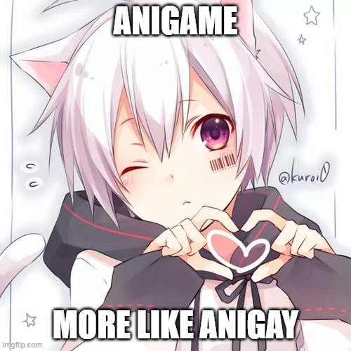 gay | ANIGAME; MORE LIKE ANIGAY | image tagged in gay | made w/ Imgflip meme maker
