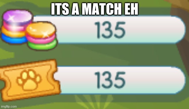 A match of tickets and gems ( diamonds are impossible btw ) | ITS A MATCH EH | image tagged in animal jam | made w/ Imgflip meme maker