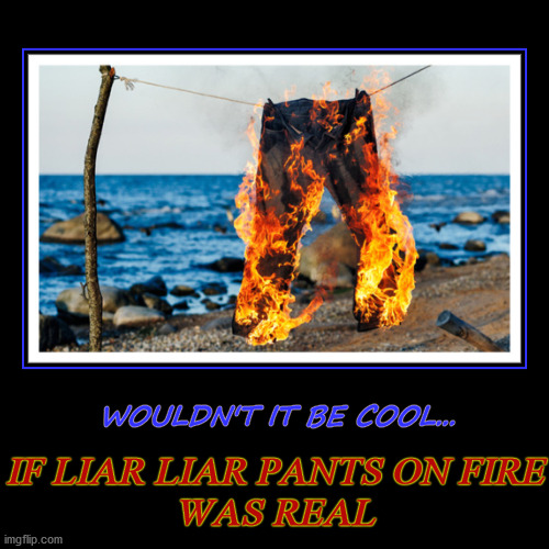 LIAR LIAR | WOULDN'T IT BE COOL... | IF LIAR LIAR PANTS ON FIRE
WAS REAL | image tagged in funny,demotivationals,liar liar pants on fire | made w/ Imgflip demotivational maker