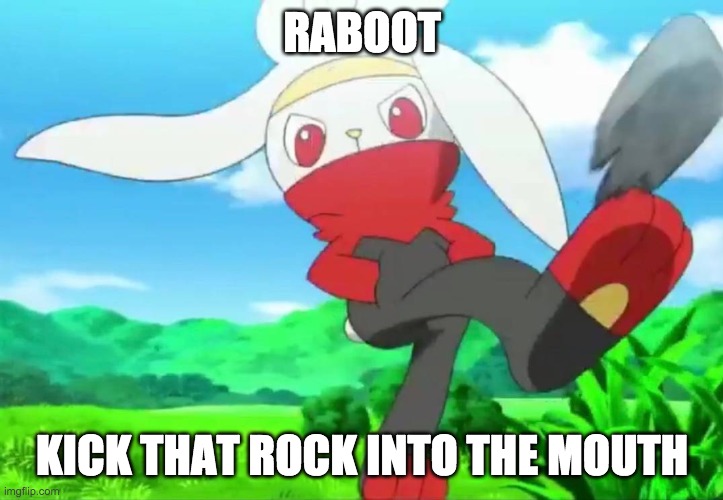 raboot | RABOOT KICK THAT ROCK INTO THE MOUTH | image tagged in raboot | made w/ Imgflip meme maker