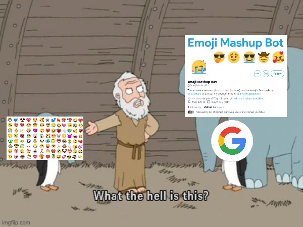 Any suggestions? | image tagged in what the hell is this,google,emoji,cursed,memes,mashup | made w/ Imgflip meme maker