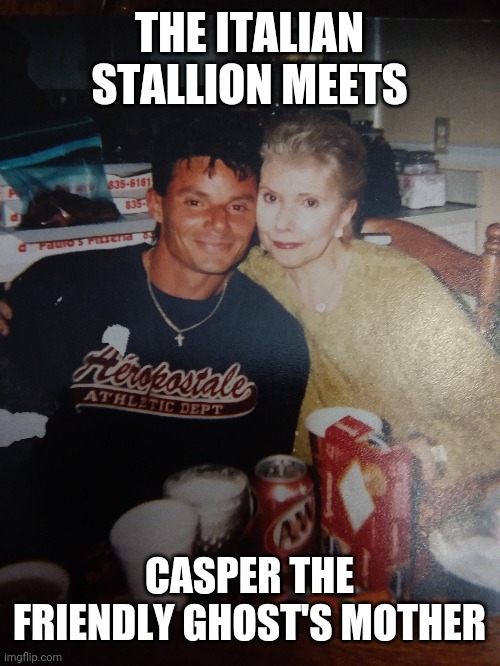 The Italian stallion and Casper's mom | THE ITALIAN STALLION MEETS; CASPER THE FRIENDLY GHOST'S MOTHER | image tagged in funny memes | made w/ Imgflip meme maker