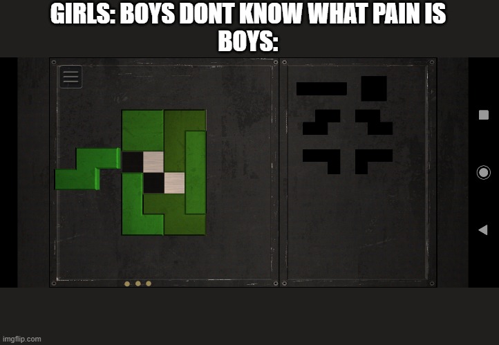 It happens too often | GIRLS: BOYS DONT KNOW WHAT PAIN IS
BOYS: | image tagged in meme | made w/ Imgflip meme maker