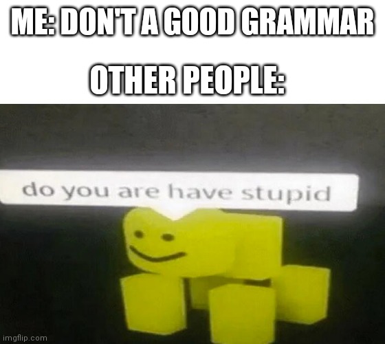 Do You Are Have Stupid | ME: DON'T A GOOD GRAMMAR; OTHER PEOPLE: | image tagged in do you are have stupid | made w/ Imgflip meme maker