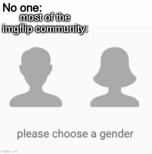 just doing my job.. | most of the imgflip community: | image tagged in please choose a gender,oh,yeah,this,is,big-brain time | made w/ Imgflip meme maker