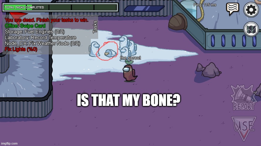 snowmates | IS THAT MY BONE? | image tagged in among us,ghost,bone | made w/ Imgflip meme maker