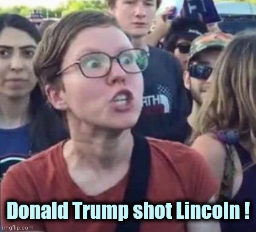 Angry Liberal | Donald Trump shot Lincoln ! | image tagged in angry liberal | made w/ Imgflip meme maker