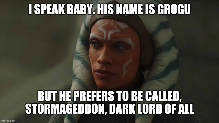 Grogu Dark Lord | I SPEAK BABY. HIS NAME IS GROGU; BUT HE PREFERS TO BE CALLED, STORMAGEDDON, DARK LORD OF ALL | image tagged in baby yoda,star wars,doctor who | made w/ Imgflip meme maker