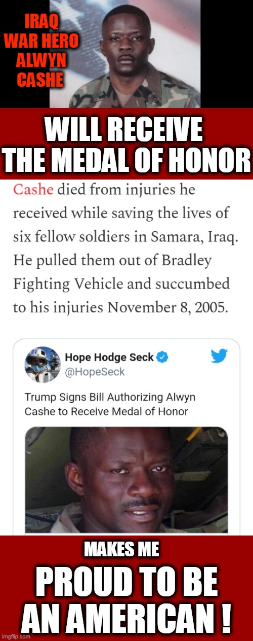 Goosebumps When I Read About This Young American Hero.... | IRAQ WAR HERO ALWYN CASHE; WILL RECEIVE 
THE MEDAL OF HONOR; PROUD TO BE AN AMERICAN ! MAKES ME | image tagged in politics,american,hero,proud to be an american,the medal of honor | made w/ Imgflip meme maker
