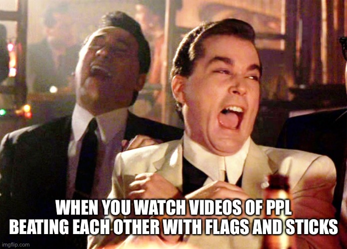 Getting smashed in the head with freedom, looking good | WHEN YOU WATCH VIDEOS OF PPL BEATING EACH OTHER WITH FLAGS AND STICKS | image tagged in memes,good fellas hilarious | made w/ Imgflip meme maker