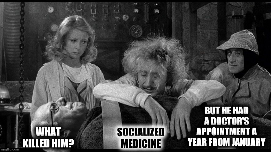 WHAT KILLED HIM? BUT HE HAD A DOCTOR'S APPOINTMENT A YEAR FROM JANUARY SOCIALIZED MEDICINE | made w/ Imgflip meme maker